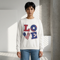 Patriotic 'LOVE' Crewneck Sweatshirt – American Flag Heart & Donut Design